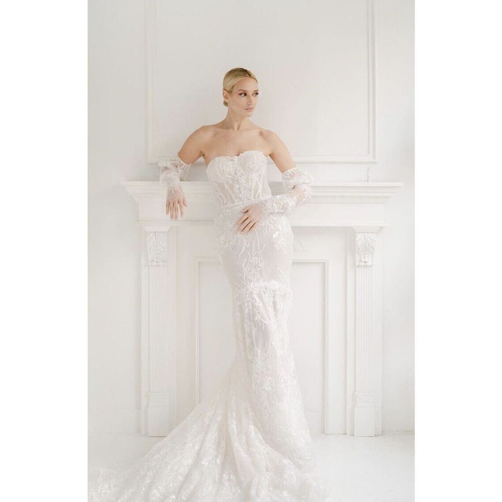 Adam Zohar Lana Wedding Mermaid Dress Ivory White Strapless Sleeves Sz 2-6